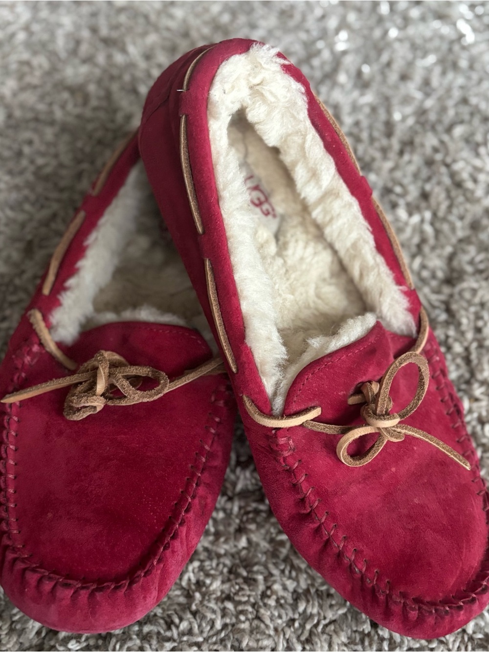 Uggs fur moccasins red suede womenthick fur sz i8